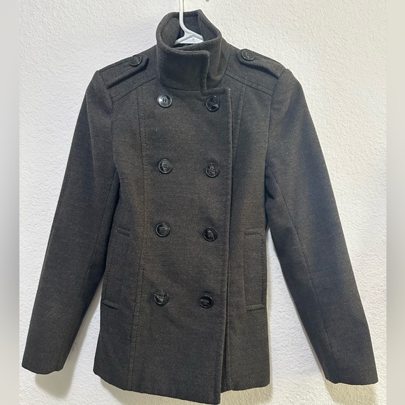 H&M Gray Pea Coat High Collar Coat Blazer size‎ 2 - Picture 2 of 6